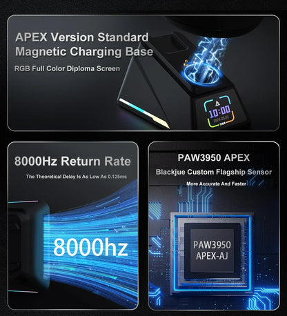 Gaming miška Ajazz AJ159 PRO/APEX 8000Hz, povratna frekvenca, Paw3950, barvni zaslon, magnetno stojalo AJ159P, za pisarno in gaming