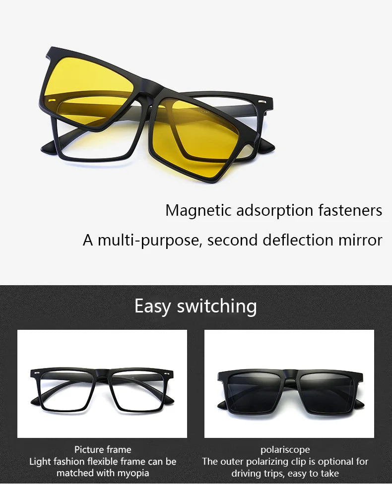 Myopia Polarized Magnet Sunglasses Women Men Clip On Glasses Square Optic Spectacle 6 In 1 Eyeglass Frames -0.5 TO -10