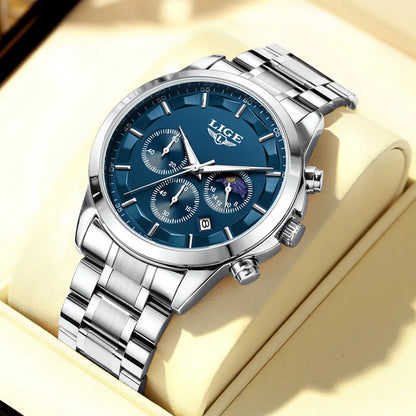 LIGE Men’s Watch – Luxury quartz chronograph, water-resistant (3 bar), with luminescent hands