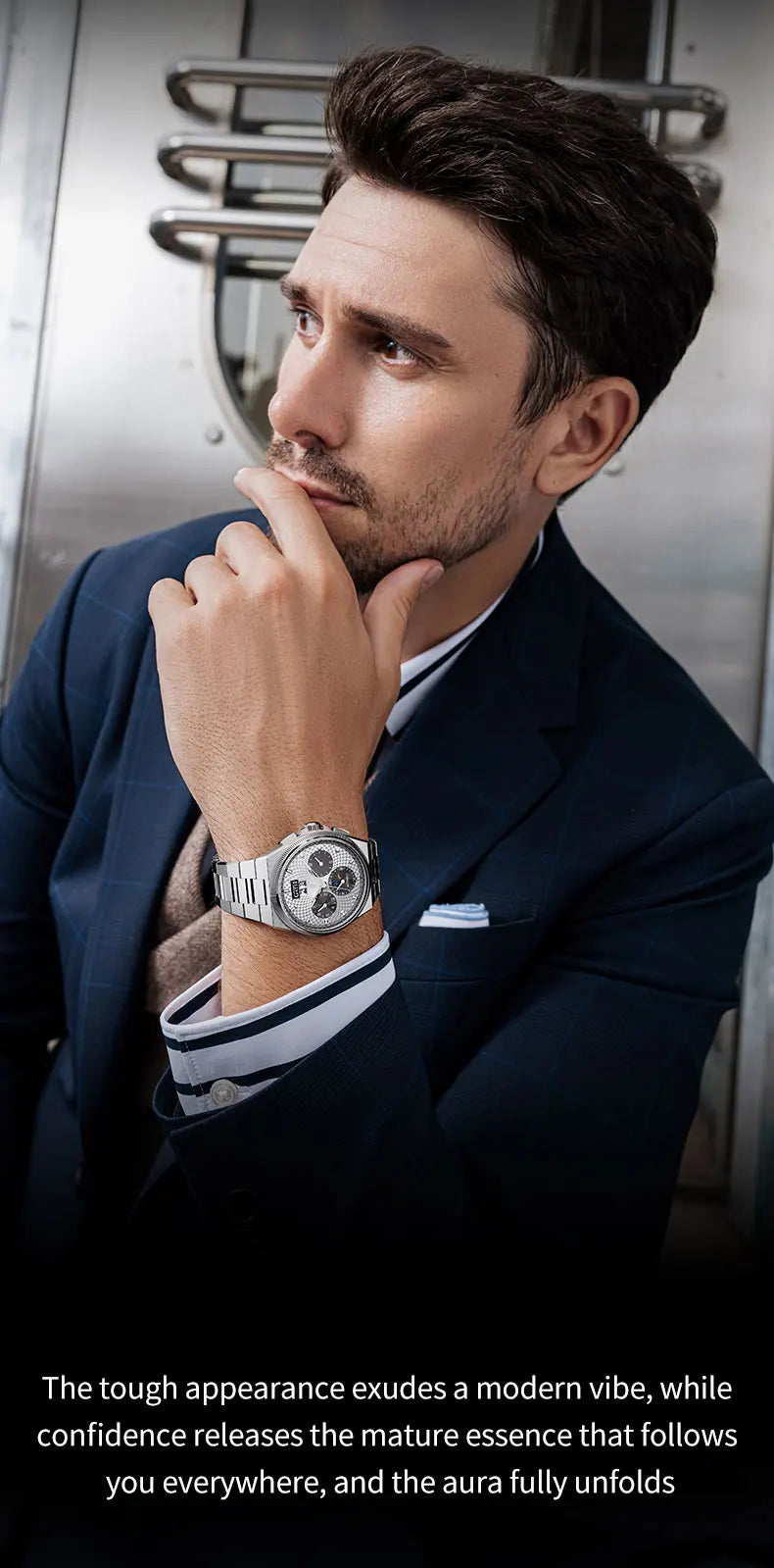 BONEST GATTI 2026 New Men's Automatic Watch 316L Stainless Steel Luminous Date Week Month 24H Display Business Mechanical watch