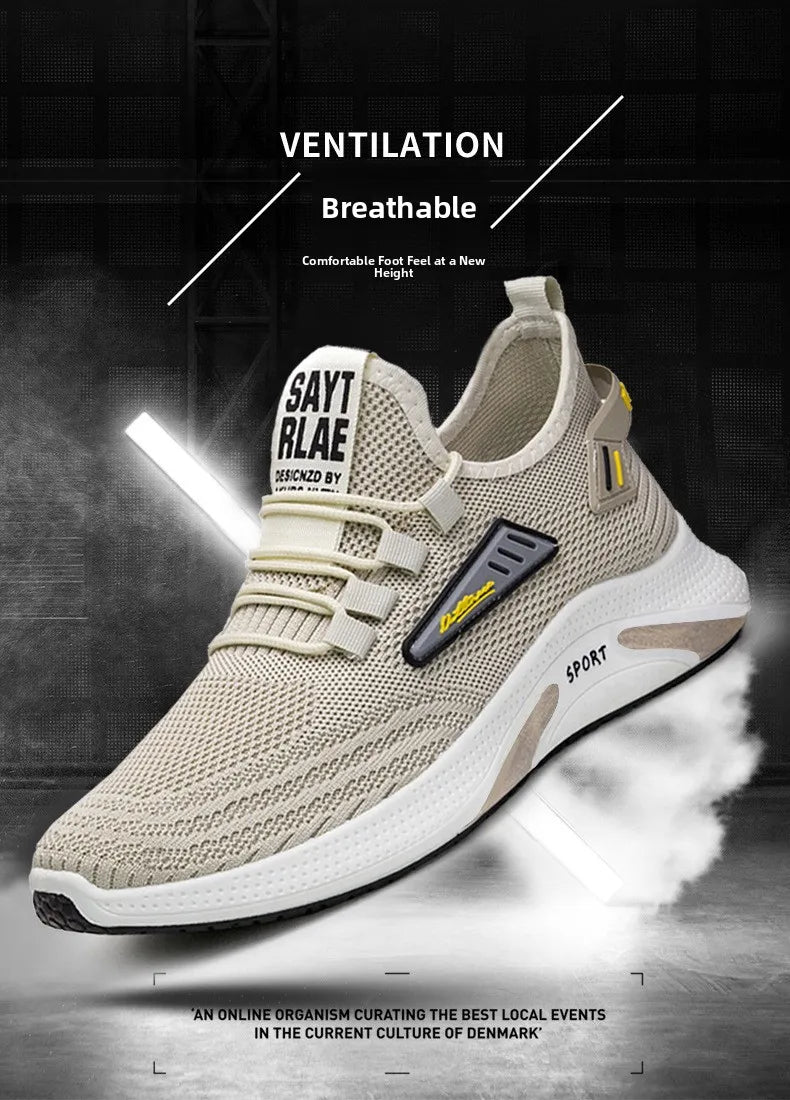 Hot Sale of the Season New Men's Running Shoes Breathable Lightweight Knitted Lace-Up Sports Sneakers Fashionable Korean Style