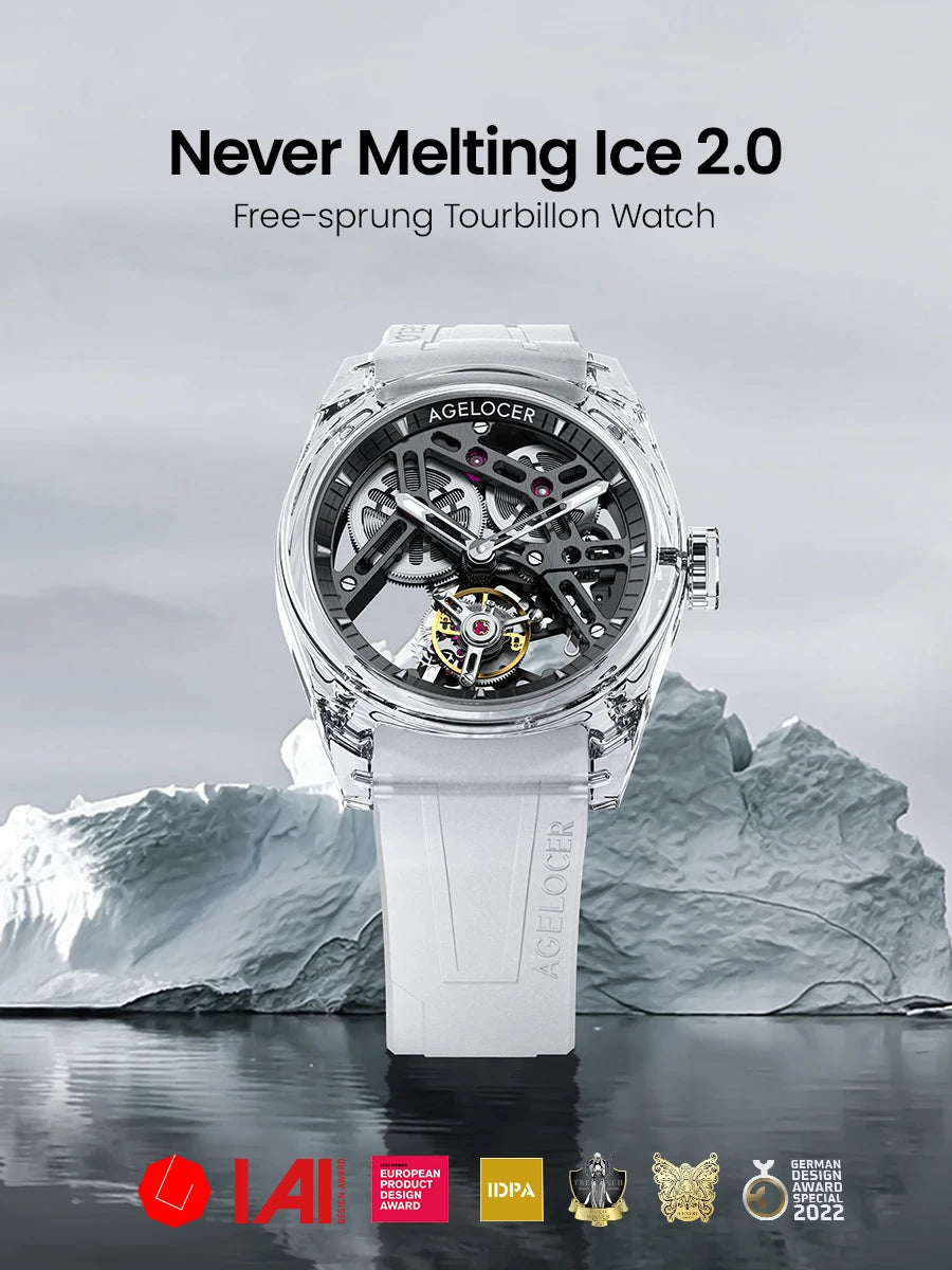 AGELOCER Limited Edition "Ice Never Melts" Free-sprung Crystal Tourbillon Watch Luxury Manual Mechanical Watches