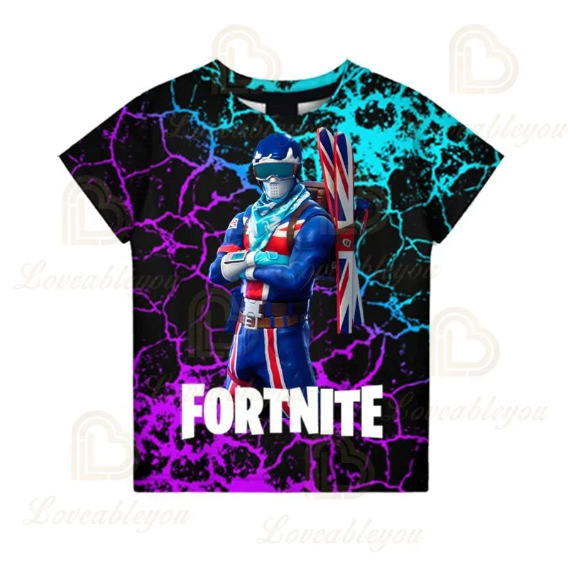 T-shirt Fortnite para Meninos, Tops Infantis de Verão, Roupa de Criança com Gráficos 3D Divertidos do Jogo Battle Royale, T-shirt para Crianças Pequenas e Meninas