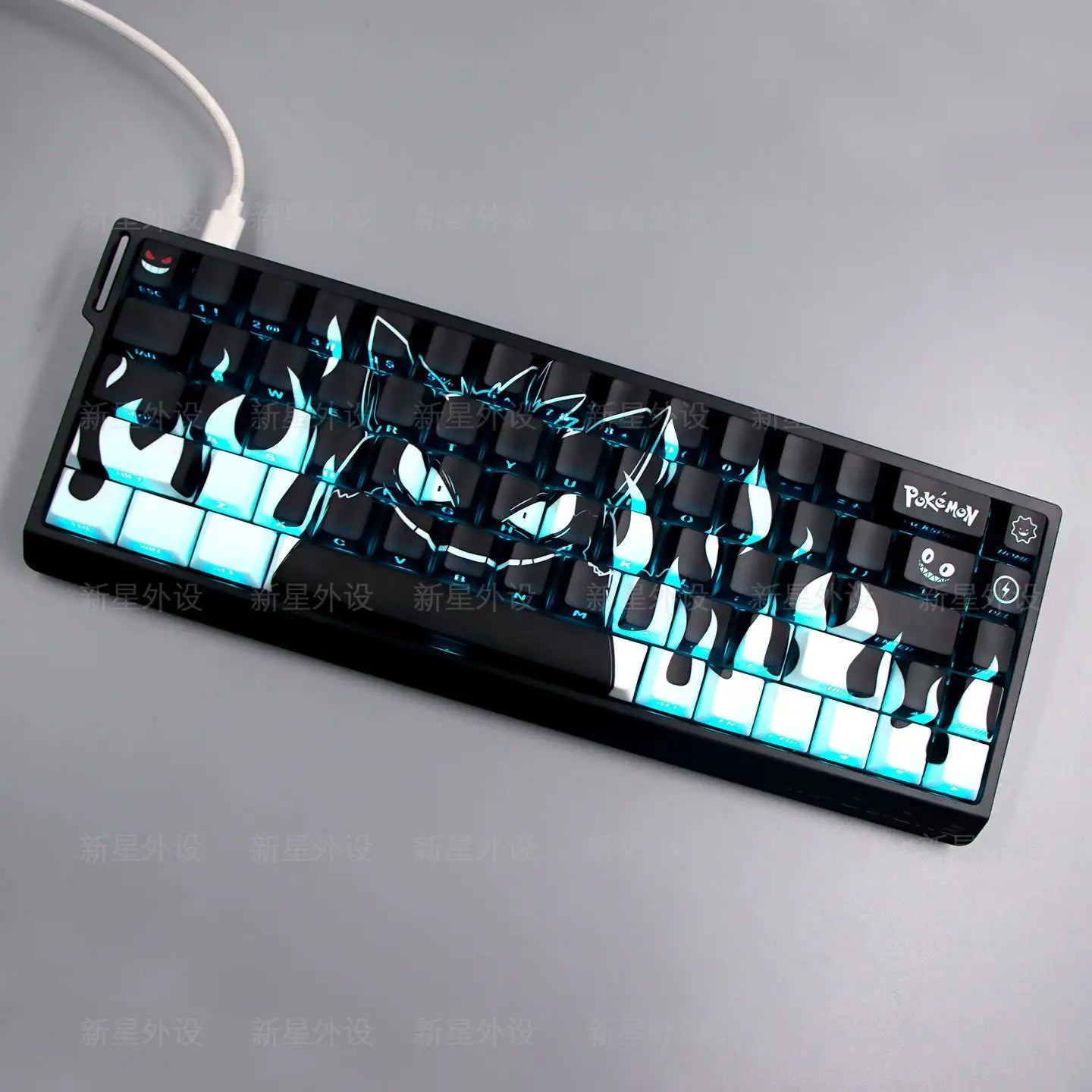 Grimace, Anime Side Carved Translucent Cherry Key Cap PBT 74 Key, 60/65/68 Layout Mechanical Keyboard