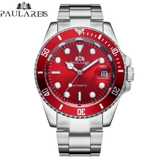 High Quality Automatic Mechanical Watch for Men Stainless Steel Red Dial Date Strong Luminous Luxury Men's Watch