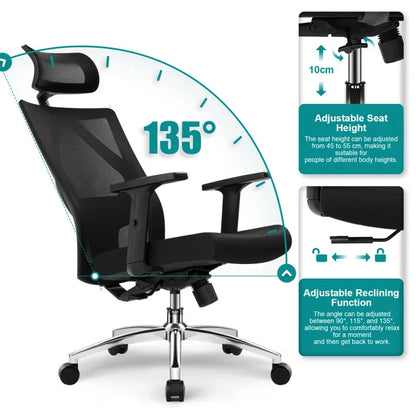 Daccormax Ergonomic Office Chair, Mesh Desk Chair Adjustable Lumbar Support, Swivel Tilt Wheels for Home Office Gaming