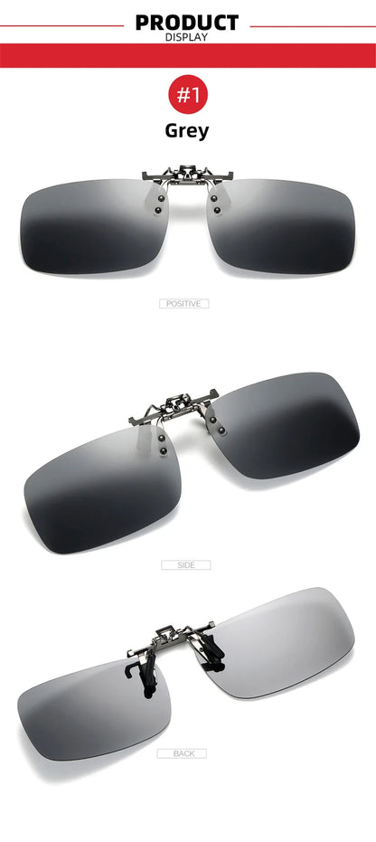 Classic Mirror Blue Flip Up Clip on Sunglasses Fishing Men Square Polarized Lens Metal Night Vision Driving UV400 Women Glasses