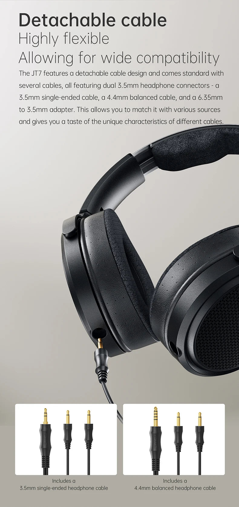 Cuffie audiophile over-ear magnetiche planari FiiO JT7 – Driver 95x86mm, headset HiFi cablato 4.4mm e 3.5mm