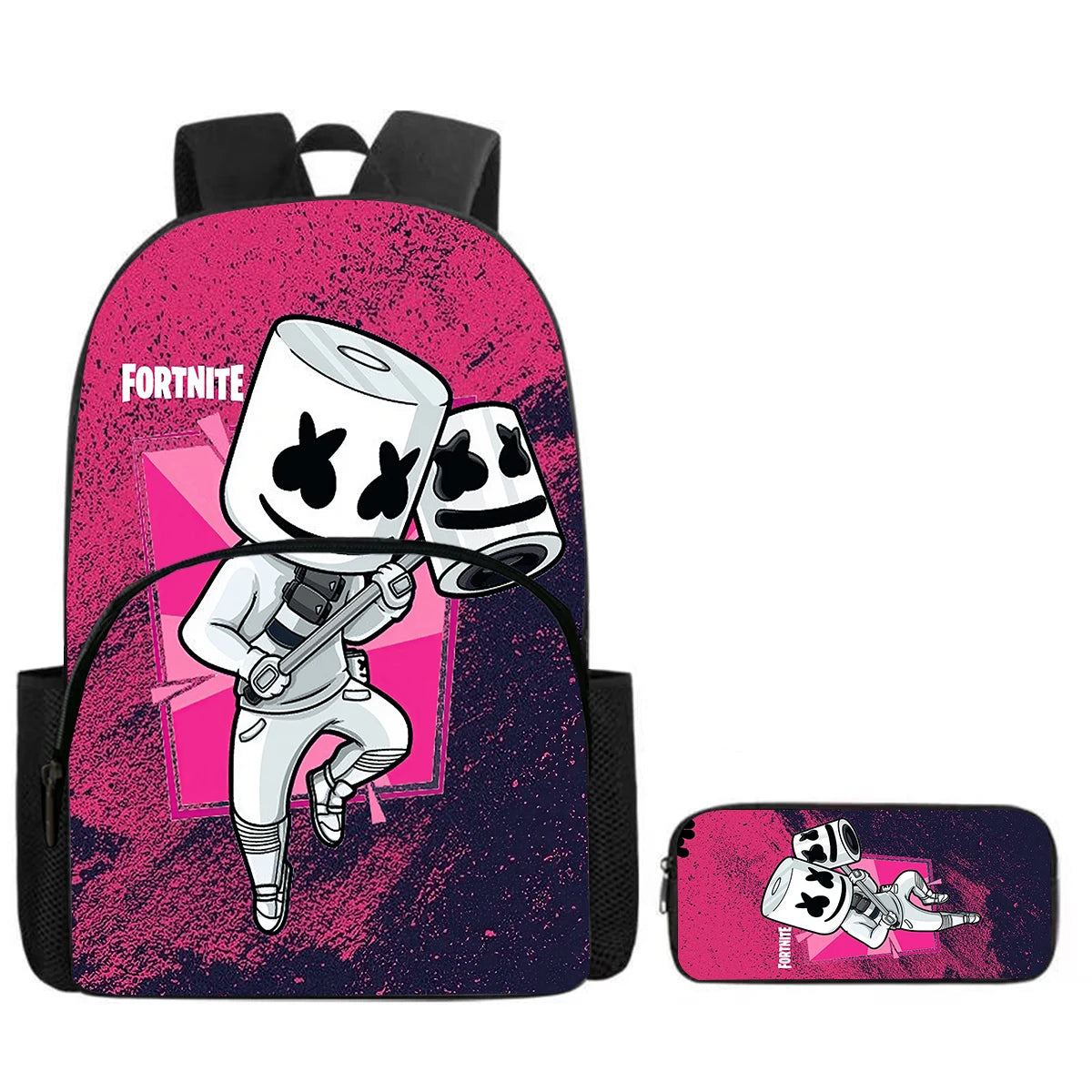 Mochila Fortnite Cartoon com Bolso Frontal e Estojo 2PCS - Conjunto Escolar para Meninos e Meninas dos 5 aos 8 Anos, Presente de Regresso às Aulas