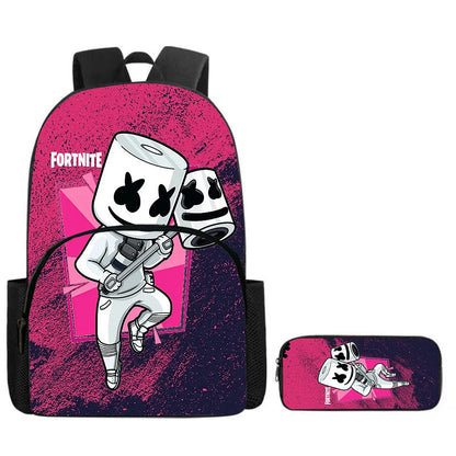 Mochila Fortnite Cartoon com Bolso Frontal e Estojo 2PCS - Conjunto Escolar para Meninos e Meninas dos 5 aos 8 Anos, Presente de Regresso às Aulas