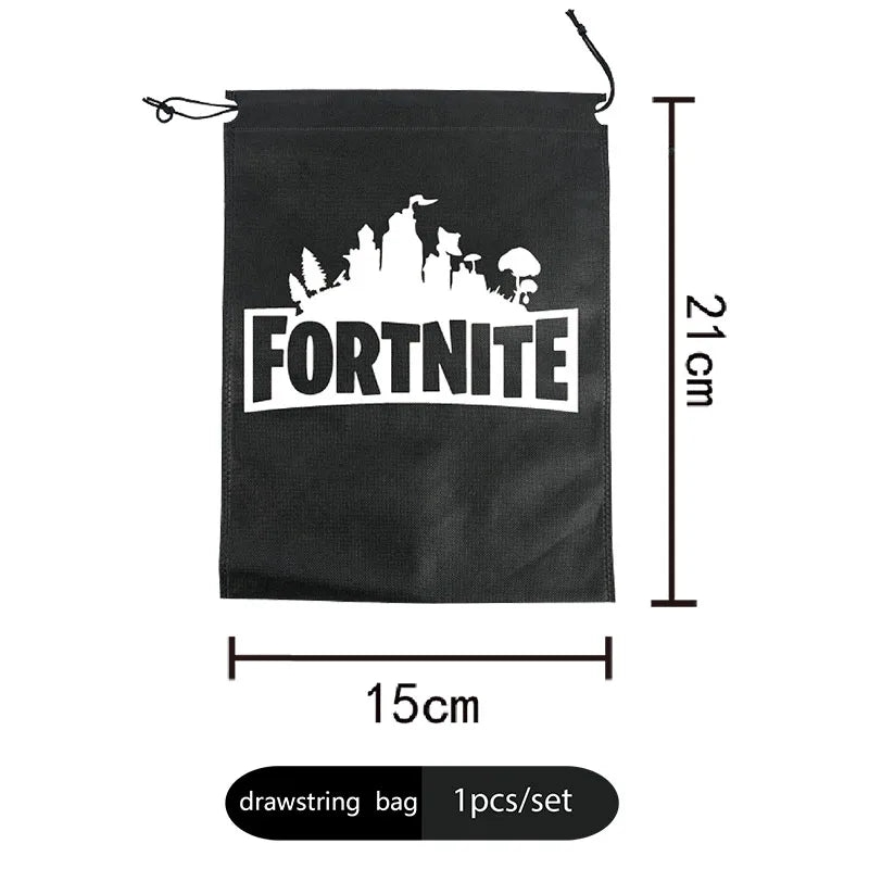 Fortnight Themed Series Black/Silver Small Drawstring Bag Portable Storage Cartoon Pocket Gifts for Birthday Party Arrangements