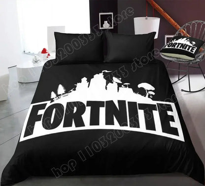 Спален комплект Fortnite с плик за завивка, 3 части, 3D принт, спално бельо за спалня, игра, аниме, анимационна калъфка за възглавница, декорация за стая, подаръци