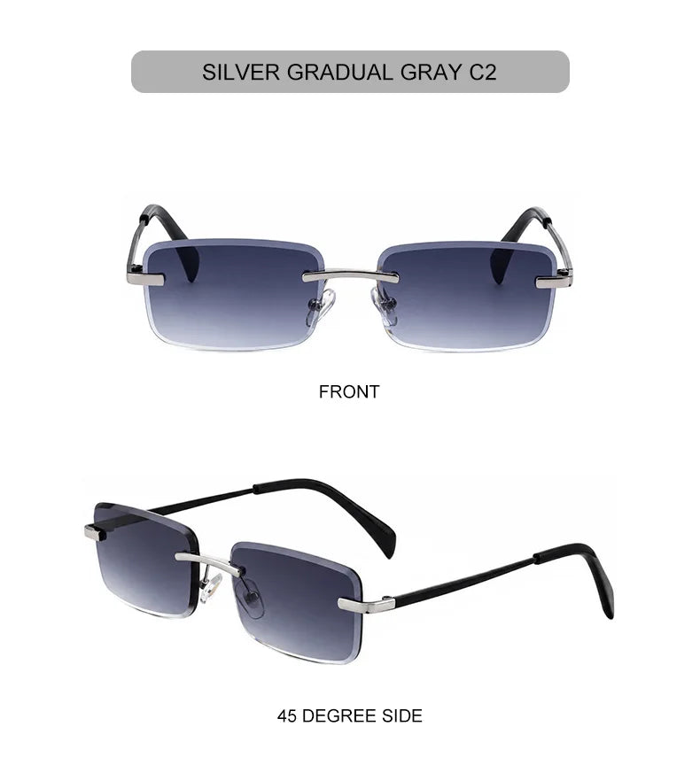 Rimless Rectangle Sunglasses Women 2026 Luxury Designer Fashion Retro Metal Sun Glasses Trendy Y2K Shades Small Frame Eyewear