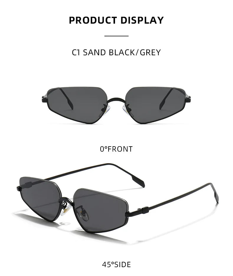 Vintage Semi-Rimless Polygon Punk Sunglasses Women 2026 Luxury Brand Cat Eye Metal Small Frame Sun Glasses Ladies Classic Shades