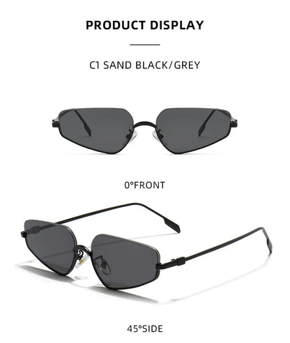 Vintage Semi-Rimless Polygon Punk Sunglasses Women 2026 Luxury Brand Cat Eye Metal Small Frame Sun Glasses Ladies Classic Shades