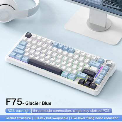 F75 Mechanische Tastatur FREEWOLF * AULA F75 Bluetooth-Tastatur mit drei Verbindungsmodi, speziell für Gaming und Büro entwickelt