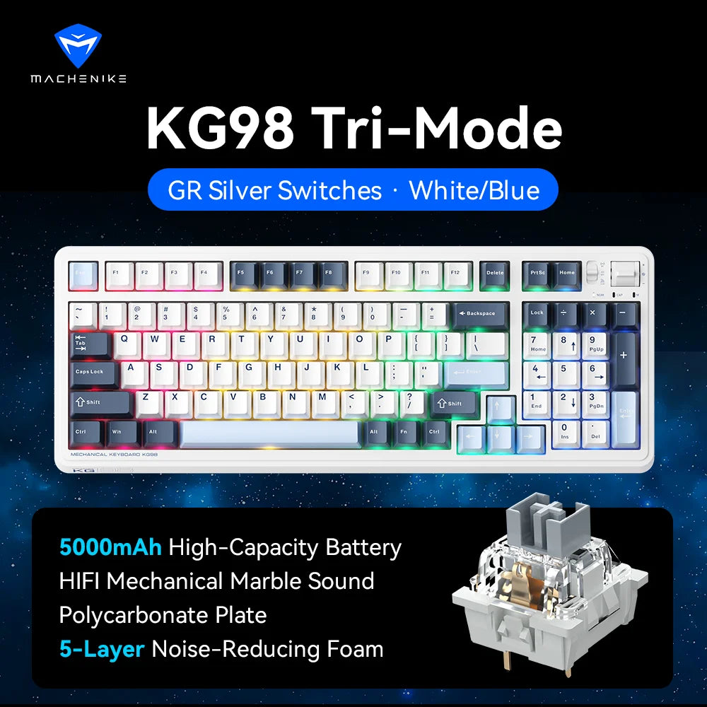MACHENIKE KG98 Tri Mode Mechanical Keyboard 10000mAh Bluetooth Full Size Wireless Gaming Keyboards For PC Laptop Gamer