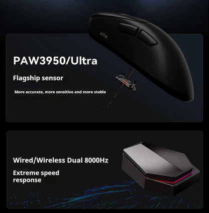 ATK Z1 Pro Max Ultra безжична геймърска мишка с персонализирани крачета, PAW3950, Ultra Smart Speed Wireless, 8k честота на отчитане, 0.39ms ниска латентност