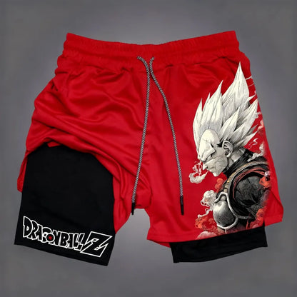  Dragon Ball Men's Double-layer Shorts Son Goku Summer Japanese Anime Fake Two-piece Sports Fitness Quick-drying Shorts