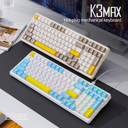 K3 MAX Mechanical Keyboard Hotswap Red/Green Shaft Gamer Keyboard USB Wired RGB Backlight 100 Keys Russian for Computer Laptop