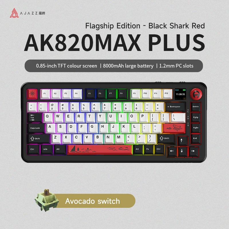 AJAZZ AK820 MAX PLUS Tri-mode TFT Screen Gaming Keyboard 8000mAH dual system hot swap FR4/PC Plate Volume Knob