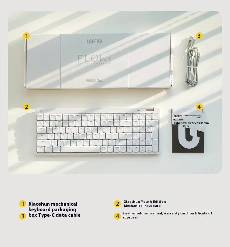 Lofree Flow Lite Wireless Mechanical Keyboard&PU Bag Lighter&Silenter POM Switch 2.4G Bluetooth&Wired Office Typing Gasket 84key