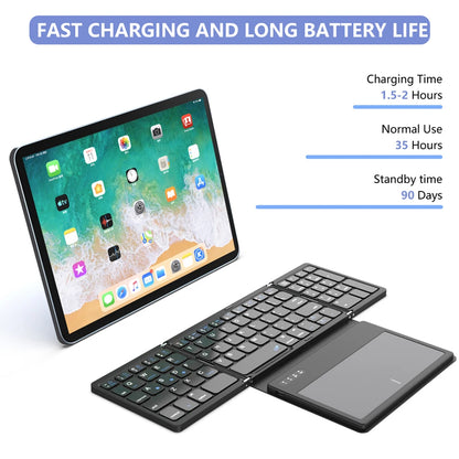 BOW Foldable Bluetooth Keyboard with Touchpad Pocket Folding Keyboard for Laptop Phone Tablet Wireless Rechargeable Keyboard