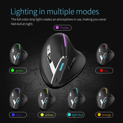 Mouse verticale ergonomico F-36 2.4G+BT1+BT2 wireless per mano destra e sinistra, mouse da gaming ottico USB per computer e laptop