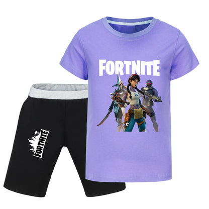 Fortnite Summer Kids Cartoon T-shirts Shorts Two-piece Set Baby Boys Tracksuit Girls Outfits505