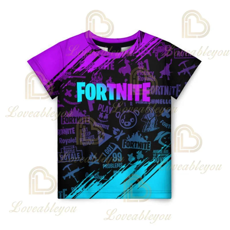 New Fortnite Summer T-Shirt Boys Cartoon Cute Tee Short Sleeve Shirt Men Women Children T-shirts Teenager Tee Streetwear Tops