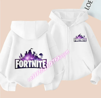 Ново детско яке с качулка Fortnites — суитшърт с цип и щампа на анимационен игрови персонаж, есенно-зимни дрехи за момчета