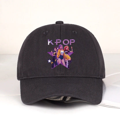 Boné de Baseball K-POP com Aba Curva Suave e Estampa de Grupo Feminino Cartoon - Unissexo, Casual, Retro e Ajustável - Chapéu de Sol Y2K