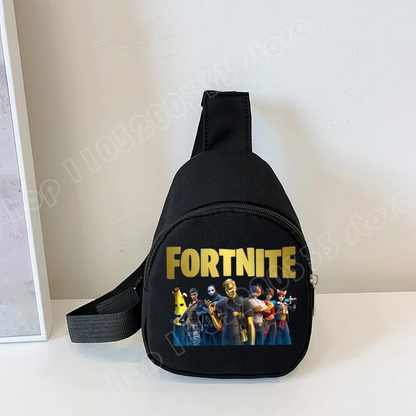 Fortnite Crossbody Bag Game Printed Kids Mini Chest Bag Classic Black Shoulder Bag Wallet Suitable for School Outdoor Activities