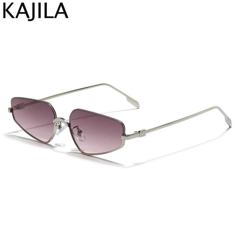 Vintage Semi-Rimless Polygon Punk Sunglasses Women 2026 Luxury Brand Cat Eye Metal Small Frame Sun Glasses Ladies Classic Shades