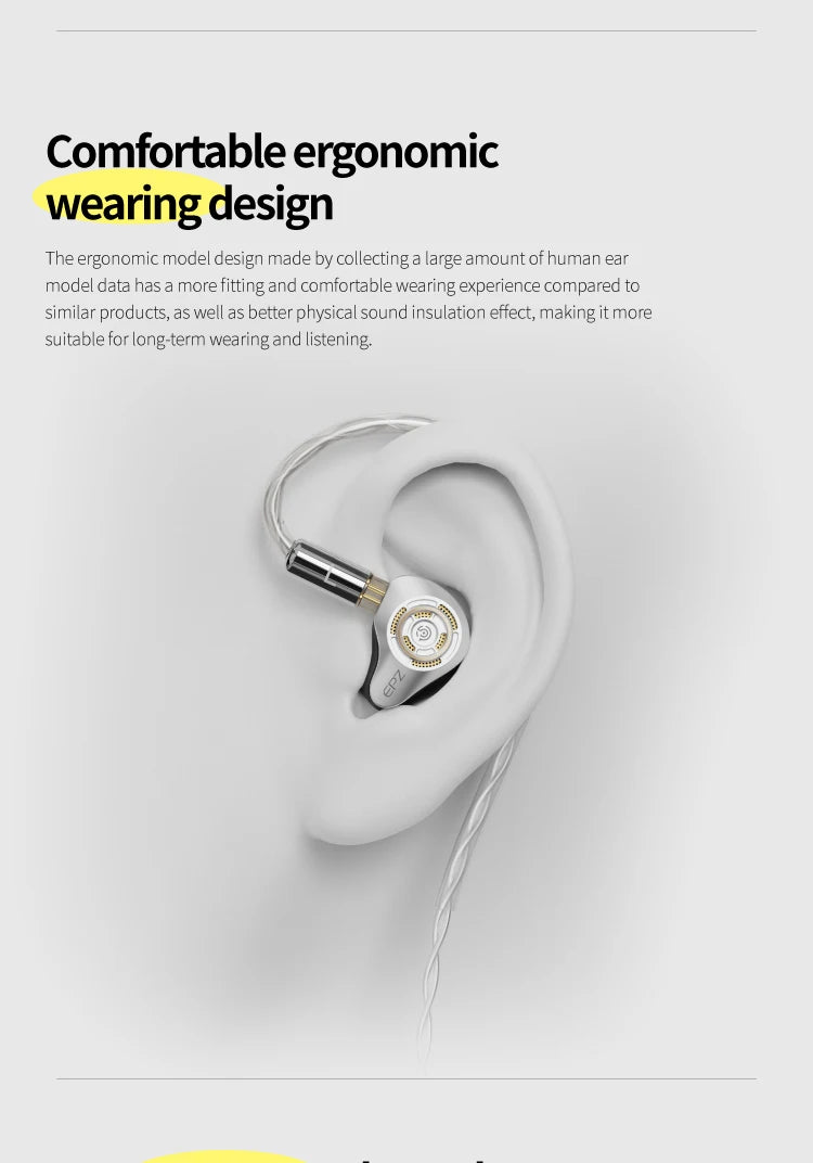 EPZ P50 1DD+2BA+2Planar Hybrid Drivers HiFi IEM 3.5/4.4 L-Shaped Replaceable Plug 6N Single Crystal Copper Silver-Plated Cable