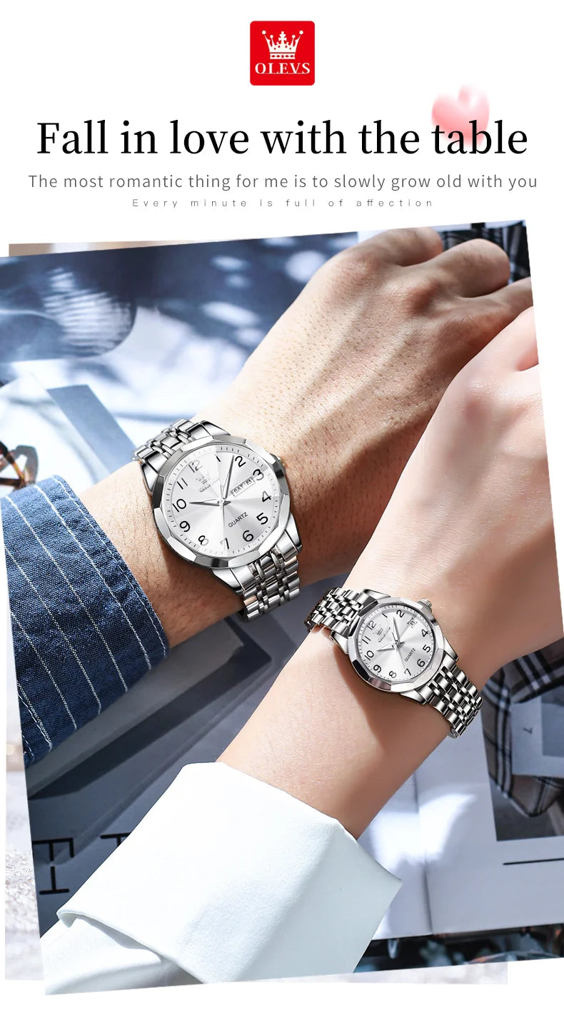 OLEVS 9970 Men Watch Original Brand Waterproof Luminous Quartz Watch Rhombus Mirror Stainless Steel Date-Day-Date Watch With Box