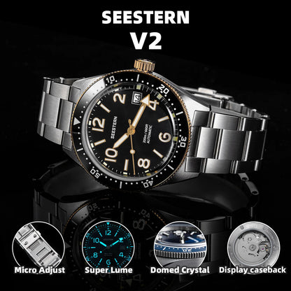SEESTERN Diver Men Watch Automatic Mechanical Wristwatches NH35 Movement Ceramic Bezel 20Bar Waterproof Sapphire Luminou S434-2
