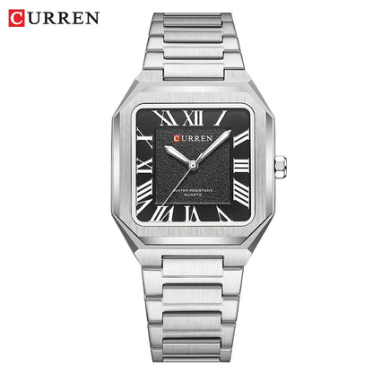 CURREN Vintage Square Design Dial with Roman Numeral Classic Business Dress Quartz Watch for Men with Luminous Hands 8482