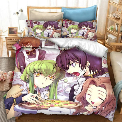 Moderna 3D tiskana anime Code Geass navlaka za poplun, 2/3-dijelni set posteljine, Double Twin Full Queen King, za odrasle i djecu, navlaka za prekrivač