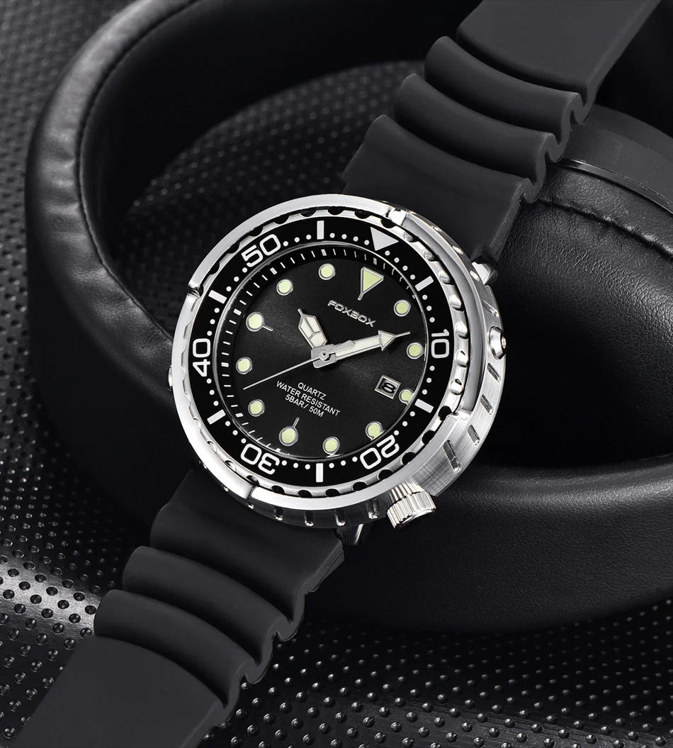 FOXBOX  Top Brand Fashion Diver Watch Men 50ATM Waterproof Date Clock Sport Watches Mens Quartz Wristwatch Relogio Masculino