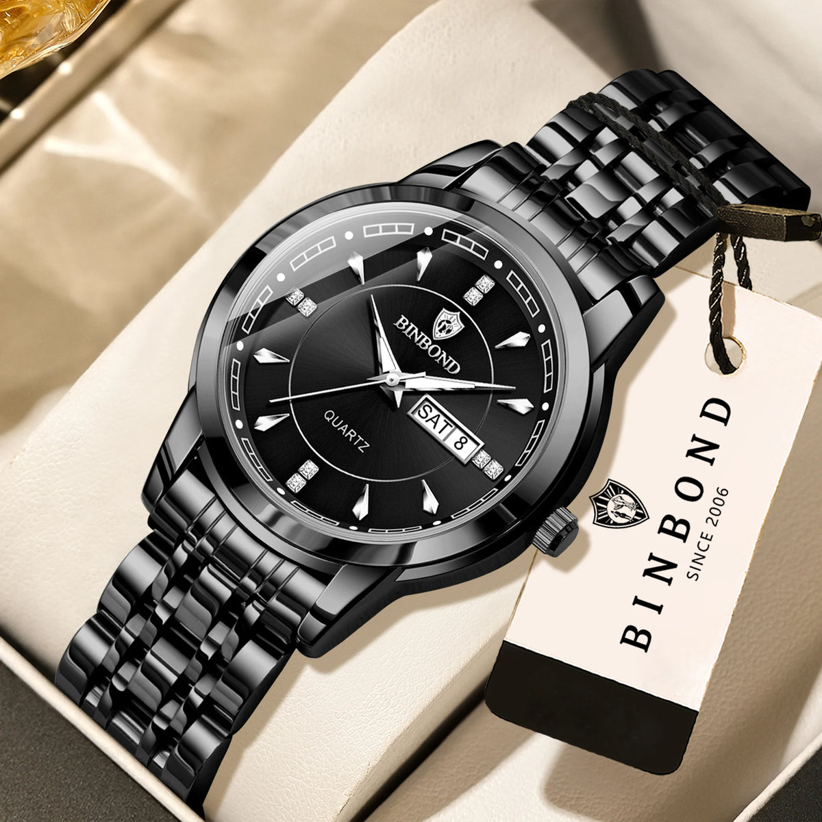 Montres à quartz de luxe originales BINBOND pour femme – Modèle étanche et lumineux – Idée cadeau (coffret inclus)