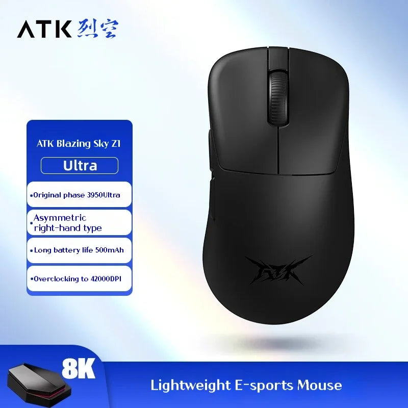 ATK Z1 Pro Max Ultra безжична геймърска мишка с персонализирани крачета, PAW3950, Ultra Smart Speed Wireless, 8k честота на отчитане, 0.39ms ниска латентност