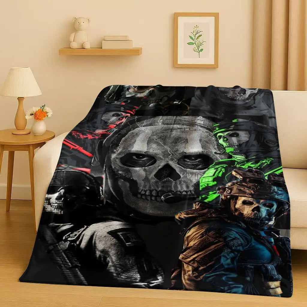 HD Classic Gun Game Call of Duty COD Ghost Simon Flannel Blanket,Ultra Soft Warm Plush Throw for Home Bedroom Bed Sofa Cover Kid
