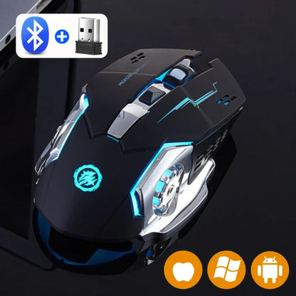 Ratón gaming Mecha inalámbrico Bluetooth 2.4G USB, recargable, silencioso y retroiluminado, ratón ergonómico para oficina, accesorios de juego