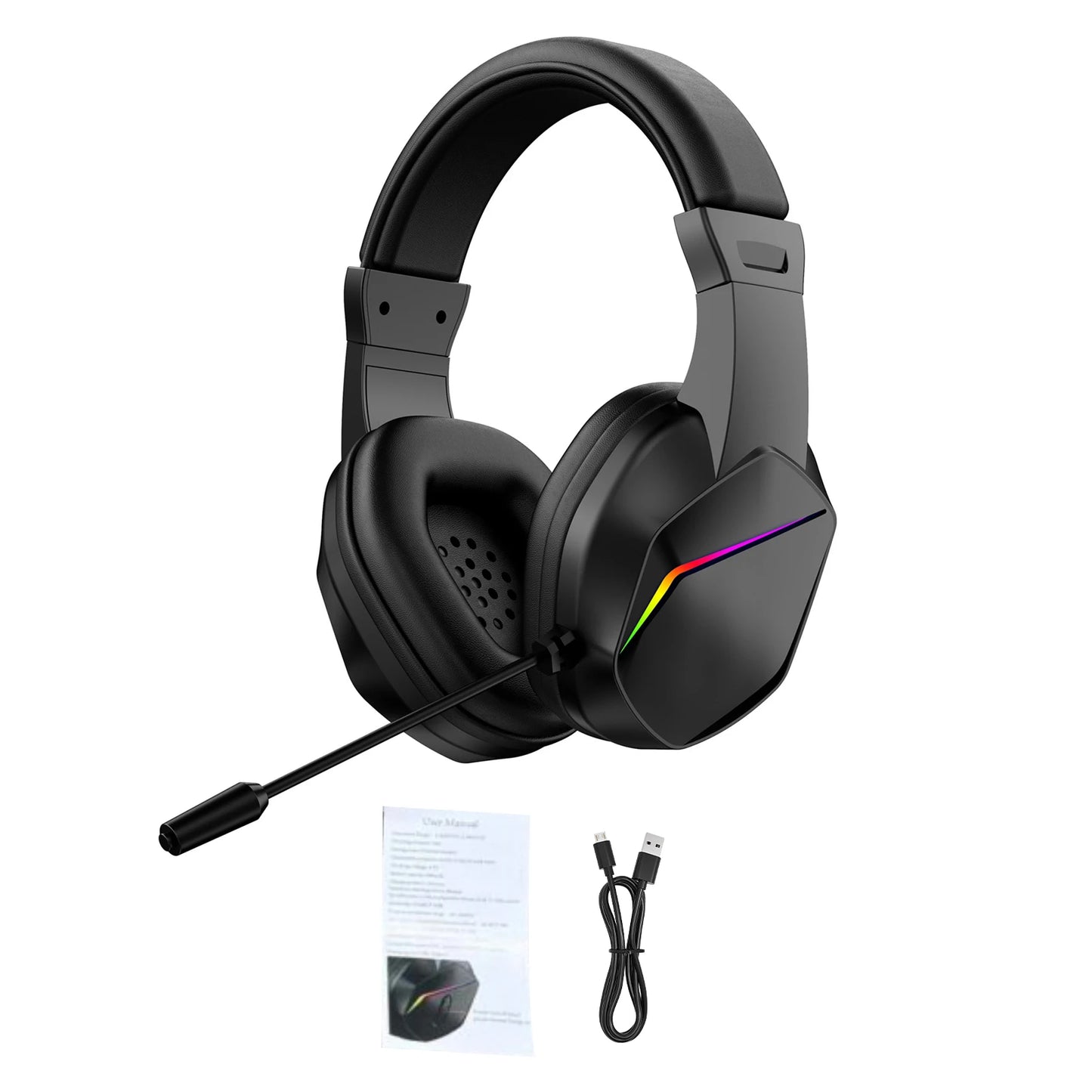 Wireless BT Gaming Headset with LED Lights, Low Latency Gaming Headphones, 40mm Drivers, Over-Ear Gaming Earphones with Omnidirectional Microphone