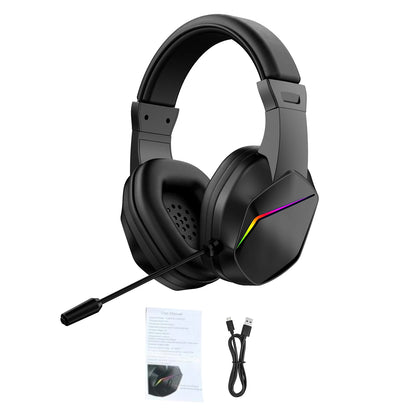 Wireless BT Gaming Headset with LED Lights, Low Latency Gaming Headphones, 40mm Drivers, Over-Ear Gaming Earphones with Omnidirectional Microphone