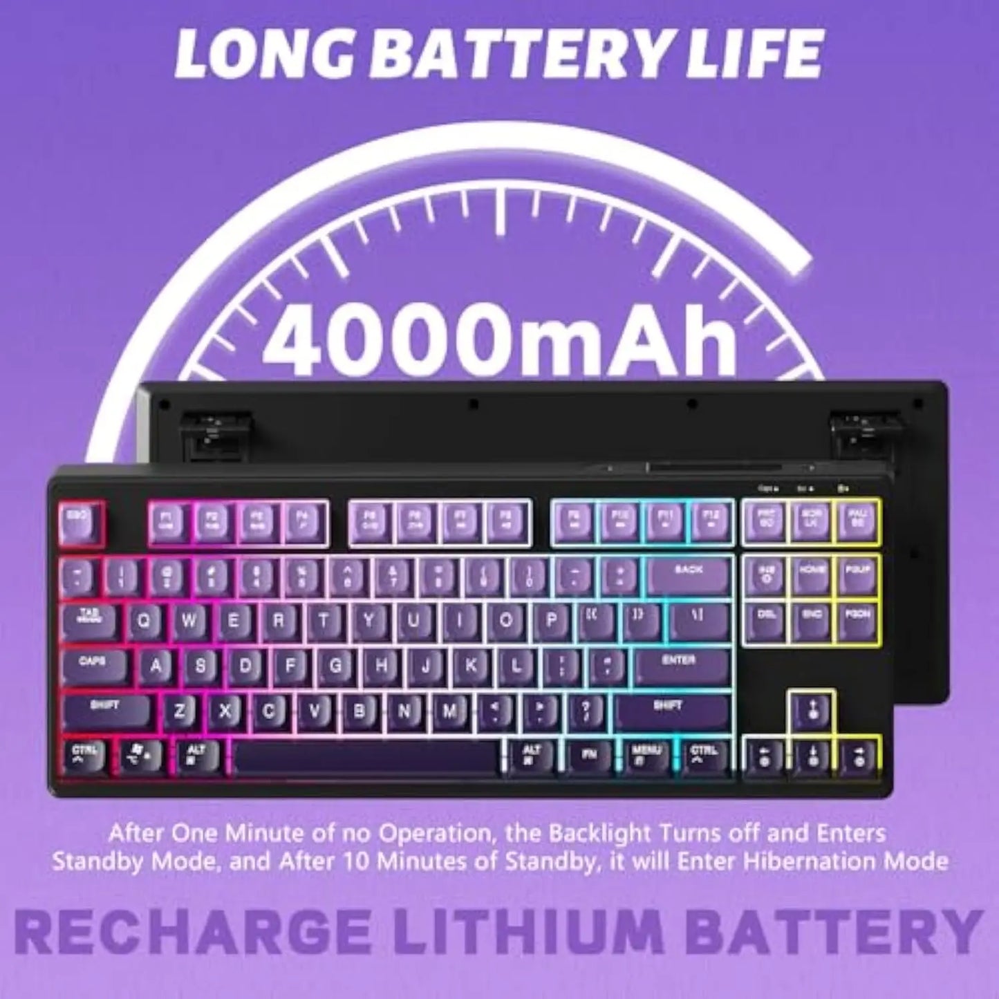Teclado Gaming Sem Fios Free Wolf M87 75% - Switches Silenciosos, Retroiluminação Rainbow, BT/2.4G, Teclas PBT em Degradé, Design Compacto