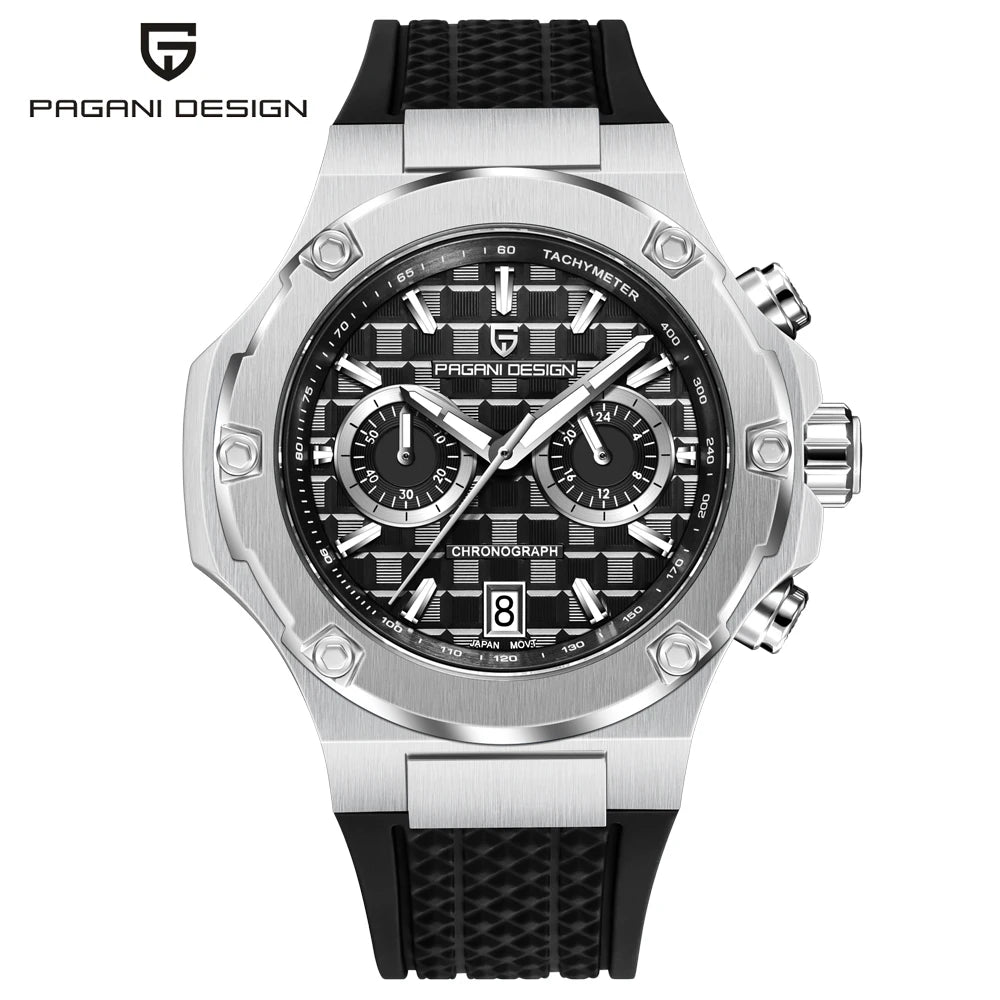 PAGANI DESIGN men’s quartz watches – Luxury sports chronograph, water-resistant, featuring luminescent hands and a sapphire crystal with anti-reflective coating