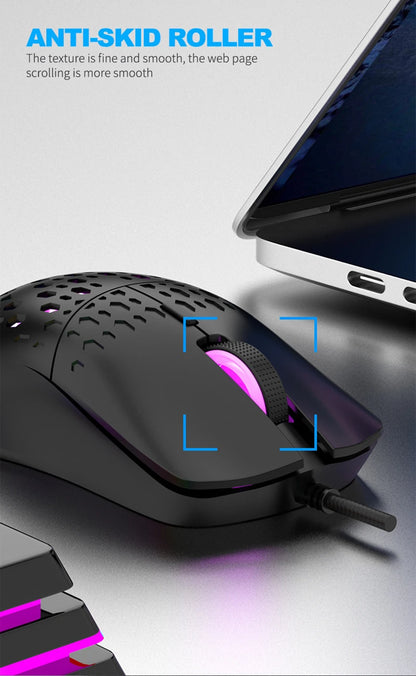 OnePlus G701 Wired 6 Keys Mouse Honeycomb Perforated Colorful Lighting Gaming And Office For Microsoft Windows Apple IOS System