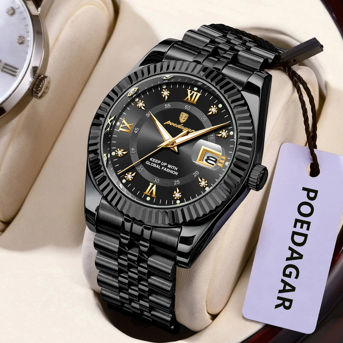 Reloj para hombre POEDAGAR: modelo de lujo, resistente al agua, de acero inoxidable, con pantalla luminiscente, estilo militar, función de fecha, mecanismo de cuarzo, ideal para el trabajo o para ocasiones profesionales.